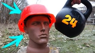 ЖЕСТЬ! ГРИША СТРОИТЕЛЬ ИСПЫТЫВАЕТ КАСКУ - КИРПИЧ и ГИРЯ 24 кг.