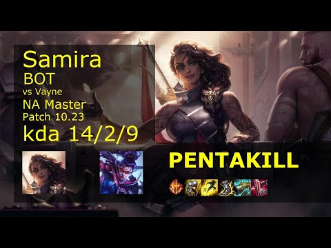 Samira Bot & Rakan vs Vayne & Pyke - NA Master 14/2/9 Patch 10.23 Gameplay