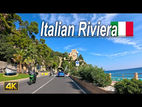 Driving the Italian Riviera from San Remo to Genova along the Ligurian Sea, Italy