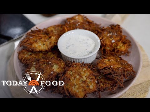 Celebrate Hanukkah with this recipe for latkes with herbed labneh