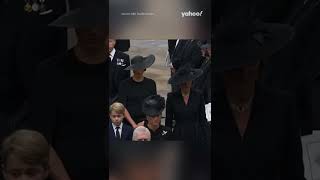 Kate Middleton and Meghan Markle walk side-by-side behind Queen's coffin | #shorts #yahooaustralia