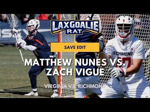 Matt Nunes (Virginia) vs. Zach Vigue (Richmond) - College Lacrosse Goalie Save Edit - Apr 2