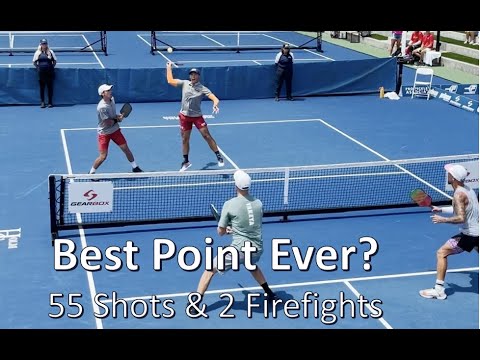 The Best Pickleball Point Ever? 55 shots & two firefights