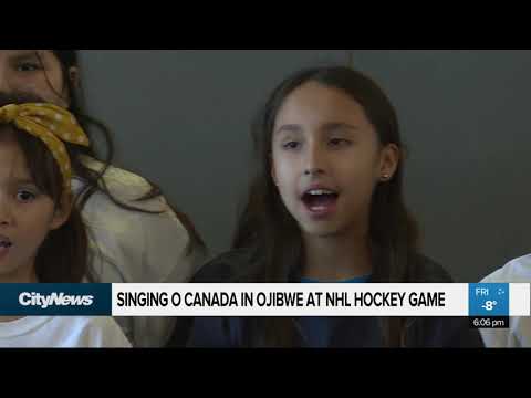 Singing O Canada in Ojibwe at Winnipeg Jets game