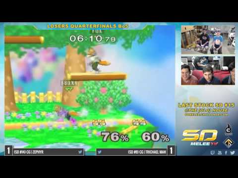 Last Stock SD #15 - CG | Zephyr (Fox) vs CG | Trichael Man (Fox) - SSBM Losers Quarters - Melee