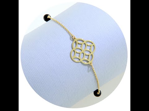 Bratara Aur Galben 14k cu Elemente Geometrice si Onix Negru Natural