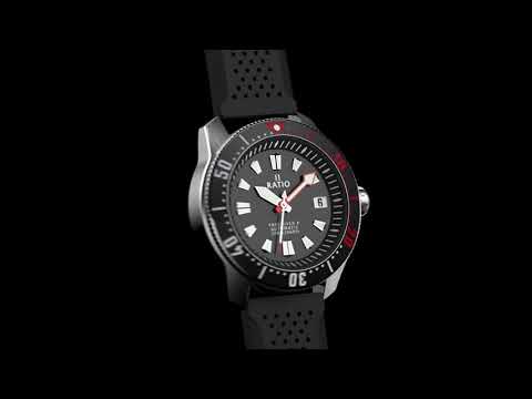 thumbnail video image 2 of Ratio FreeDiver X Marine Black With Black Ceramic Inlay Automatic Diver RTX001 200M Men's Watch, 2 of 7