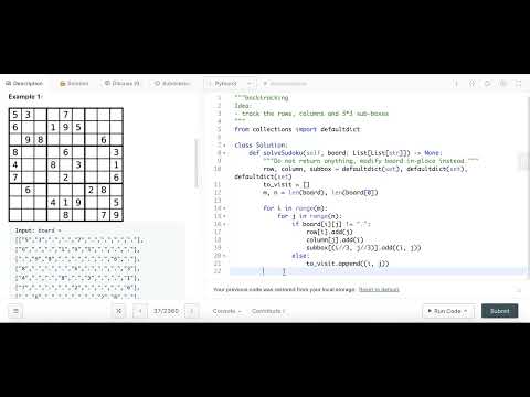 Sudoku Solver Backtracking Algorithm Implementation Leetcode 37