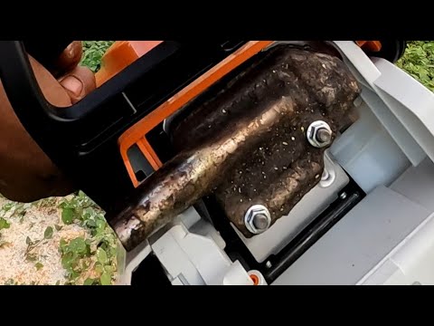 STIHL MS 180 first start, first cut and muffler mod.