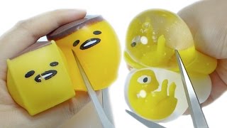 Cutting Open Gudetama &amp; Dino Egg Water Squeeze Toy [No Music]