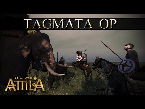 Total War Attila - Tagmata Cavalry vs Elephants , Cavalry, Spears and Dogs