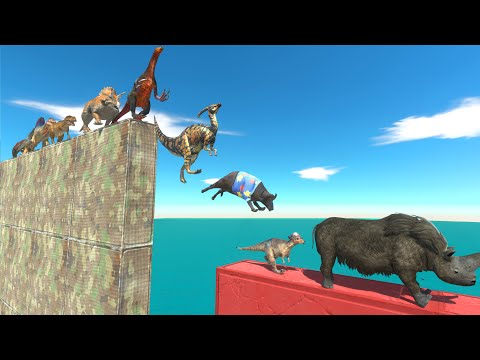 Jumping Between 4 Narrow Walls Over Lava | Dinosaurs & Animals Survival Challenge