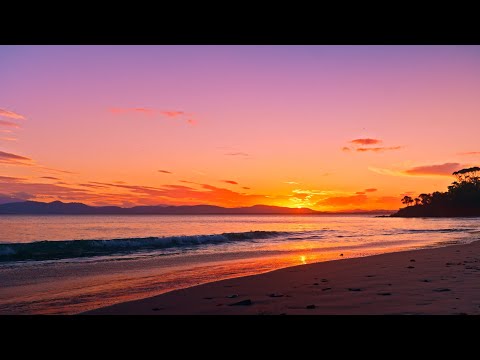 Orange Sunset over a Calm Bay with Soothing Ocean Waves | Relaxing ASMR for Deep Sleep | 3H in 4K