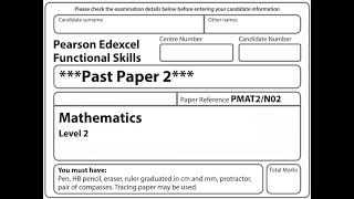 Functional Skills Maths L2 Past Paper 2 Pearson Edexcel