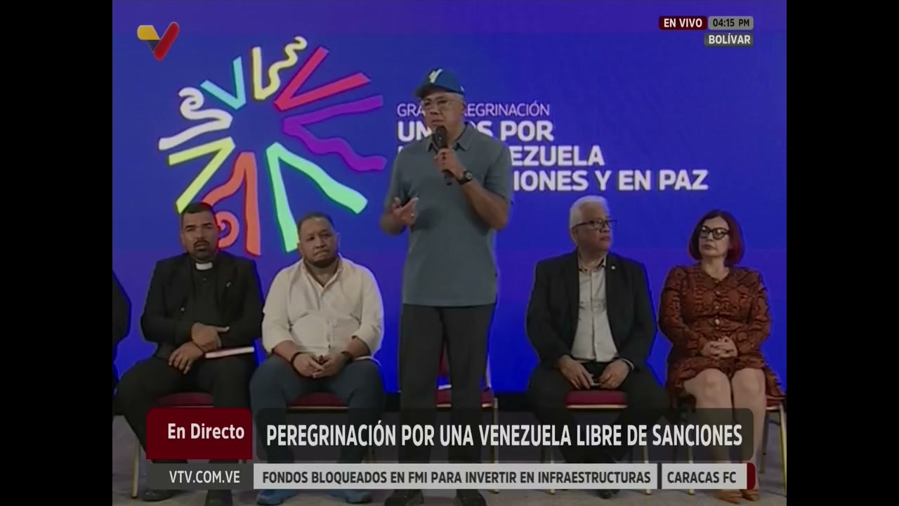 Jorge Rodríguez, peregrinación contra las sanciones en el estado Bolívar, 20 de abril de 2026
