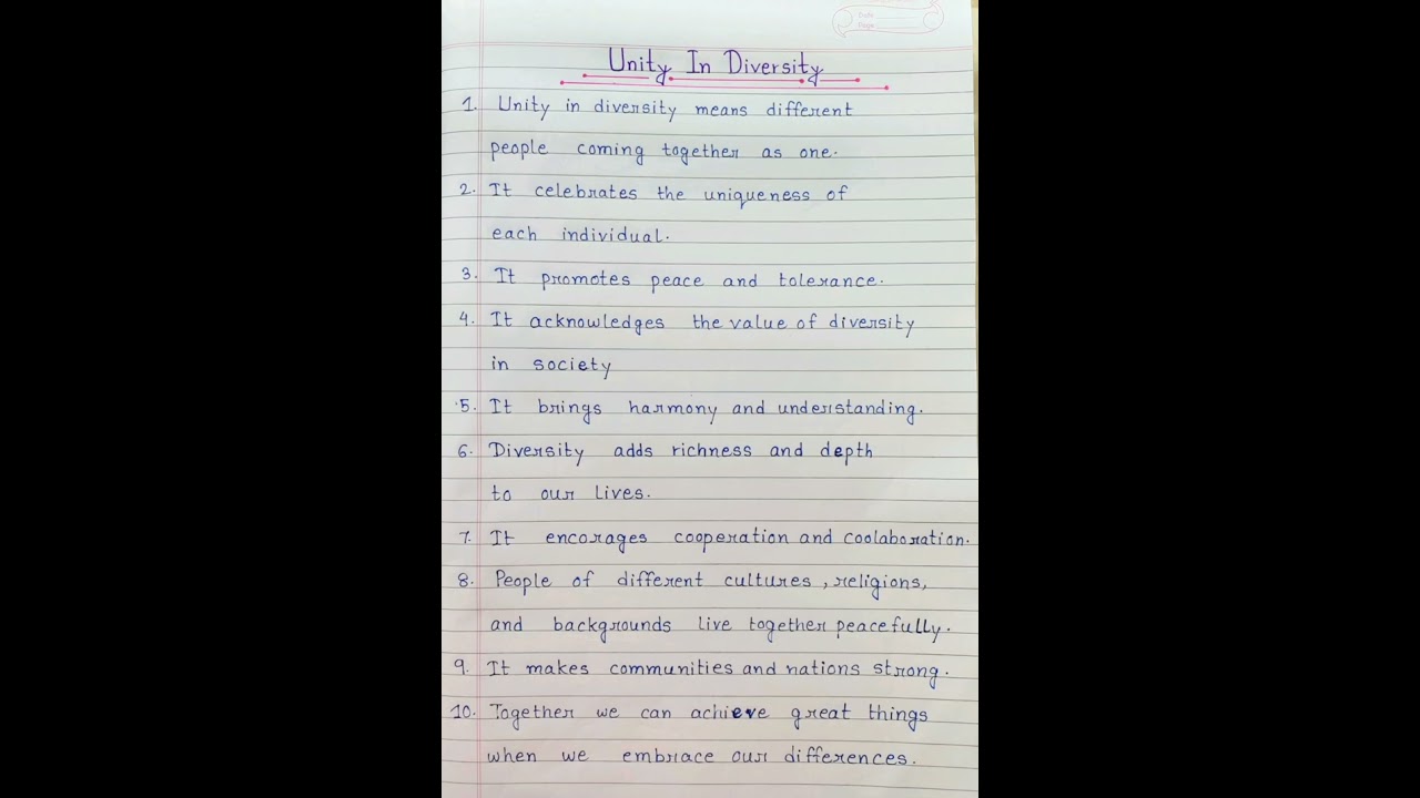 10 Lines Essay On Unity In Diversity In English