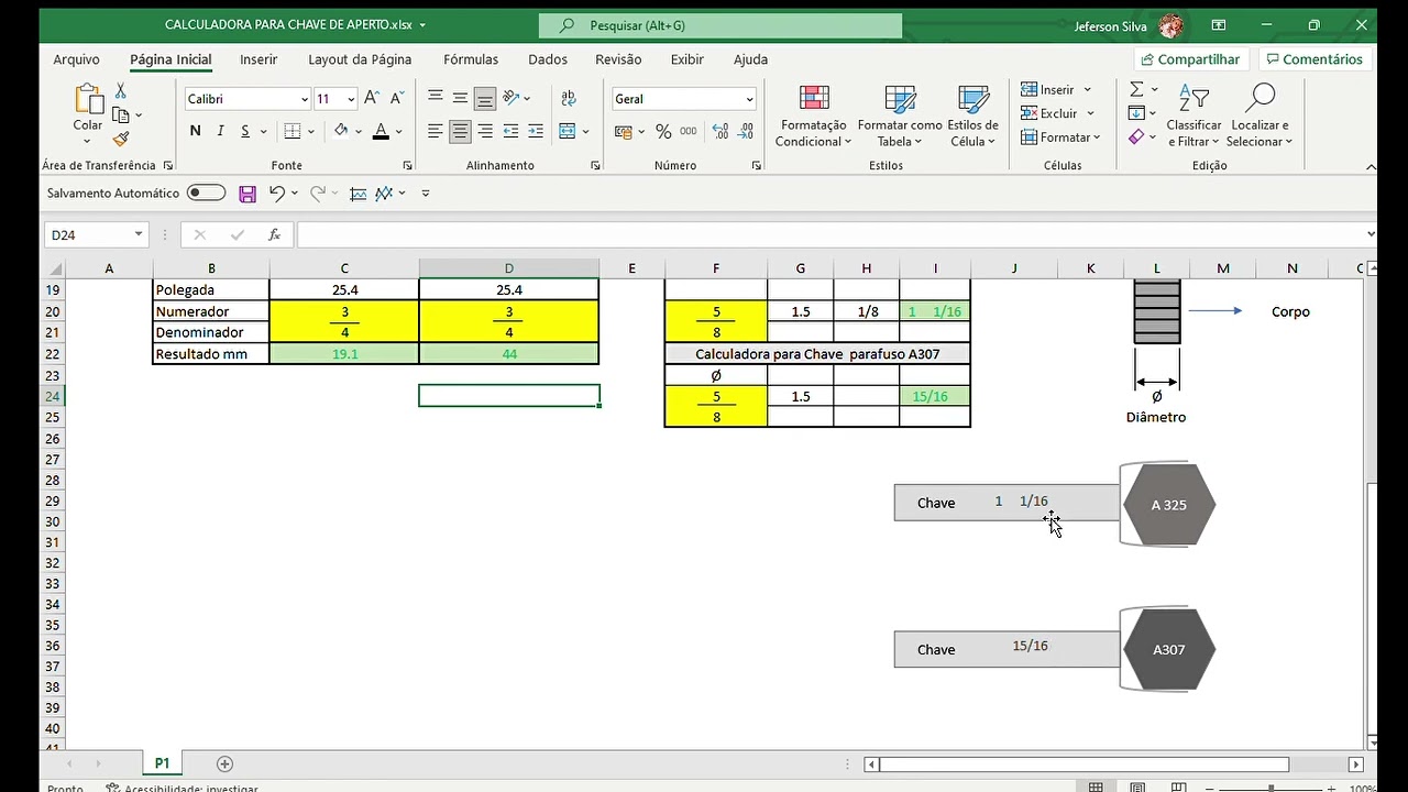 planilha para converter milímetros para polegadas e polegadas para milímetros.