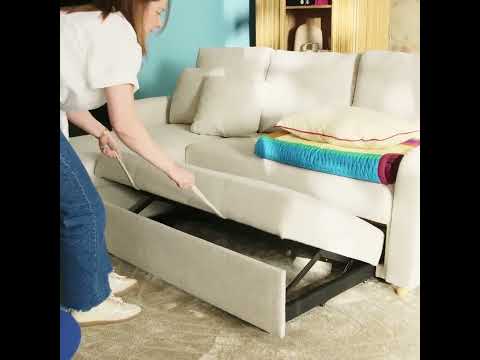 Video Matera - Canap&eacute; d&#039;angle r&eacute;versible convertible 3 places en tissu avec coffre