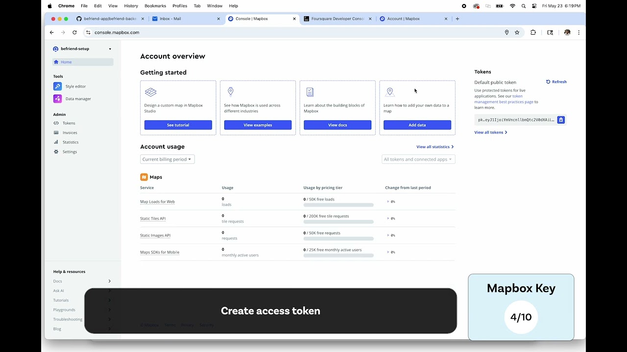 Befriend Developer: Mapbox API Key Setup