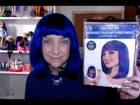 PARTY CITY BLUE WIG WITH BLUE MAKEUP