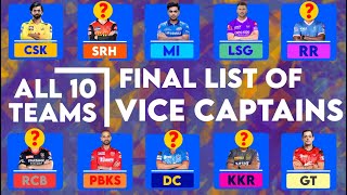 IPL 2022 - All 10 Team Final List Of Vice Captains Confirmed | MY Cricket Production