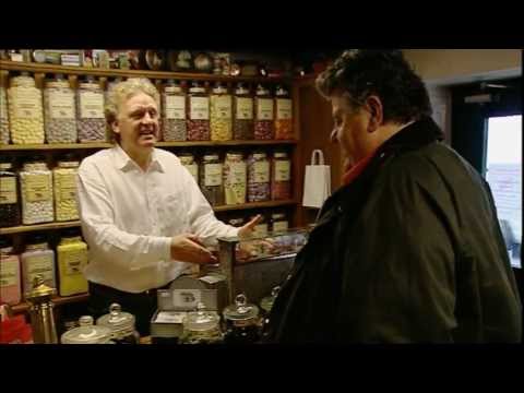 Robbie Coltrane B Road Britain visiting the Oldest Sweet Shop in England