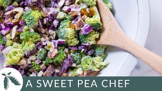 Healthy Broccoli Salad with Greek Yogurt Dressing | Easy Salads | A Sweet Pea Chef