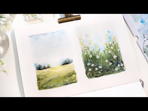 ⛅ Easy Mini Watercolor Painting Tutorial // Summer Fields