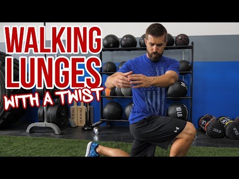 Walking lunge with twist dynamic stretch