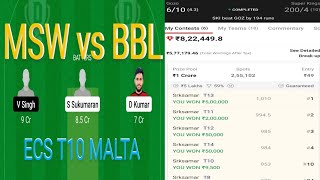 MSW vs BBL Dream11 Prediction | MSW vs BBL Dream11 Team | MSW vs BBL Dream11 | ECS T10 MALTA |