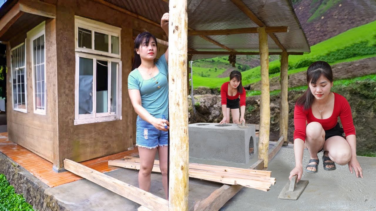 BUILD LOG CABIN in 30 Days or LESS with a Wooden Kitchen. Phuong - Building Life Daily