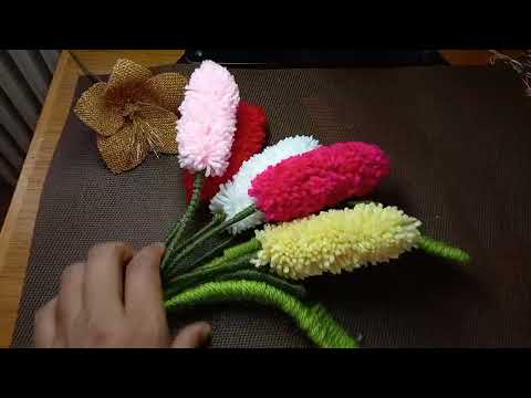 easy woolen flower making idea - how to make beautiful lavender flower - amazing woolen crafts