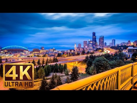 4K Urban Relaxation Video - 1.5 Hours City Sounds - Night Seattle from Dr. Jose Rizal Park