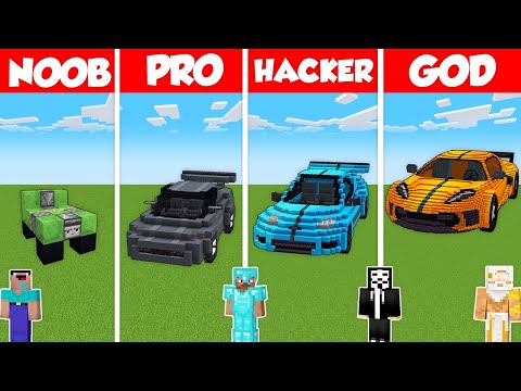 SPORT CAR BASE HOUSE BUILD CHALLENGE - Minecraft Battle: NOOB vs PRO vs HACKER vs GOD / Animation