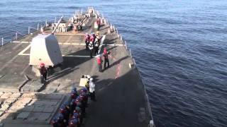 USS Stout Replenishes at Sea with the USS Lewis and Clark as Part of Odyssey Dawn