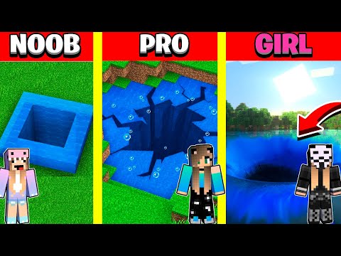 💫Minecraft Battle: WATER TUNNEL BASE PIT HOUSE BUILD CHALLENGE - NOOB vs PRO vs GIRL / Animation💫