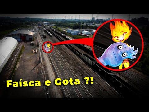 Meu drone captura Faísca e Gota do filme Elementos de todas as séries EMBER LUMENS ELEMENTAL e WADE