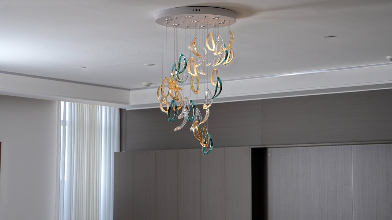 Custom glass branch chandelier — click to play