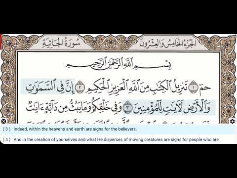 45 - Surah Al Jathiyah - Khalil Al Hussary - Quran Recitation, Arabic Text, English Translation