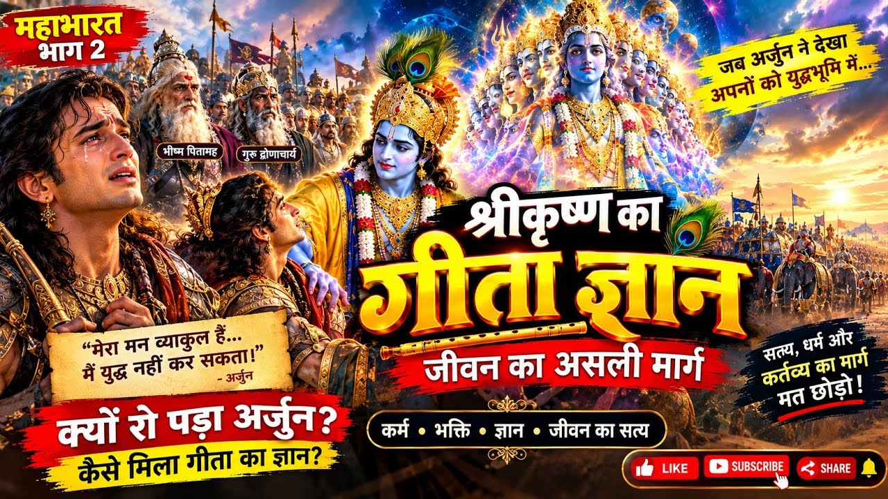 श्रीकृष्ण ने अर्जुन को दिया गीता ज्ञान | अर्जुन का विषाद और विराट रूप दर्शन | महाभारत कथा 🙏