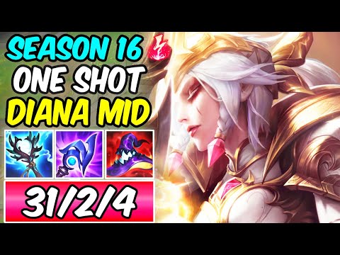 SEASON 16 HOW TO PLAY DIANA MID & ONE-SHOT | Build & Runes | Diamond Player Guide -League of Legends