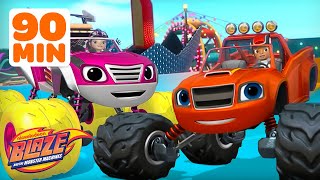 90 MINUTES of Blaze and Watts BEST Rescues and Adventures! ❤️🩷 | Blaze and the Monster Machines