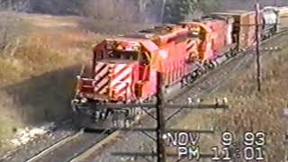 Trains at the Denfield Bridge - London, Ontario. November 9, 1993