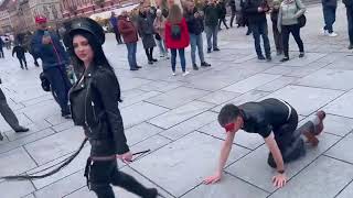 Mistress wife and her Slave Husband in public ( FLR couple)