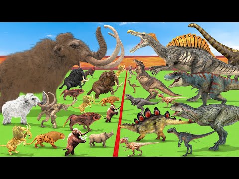 Dinosaurs vs Prehistoric Mammals Animal Epic Battle Who Can Survive The Lava Animal Revolt Battle