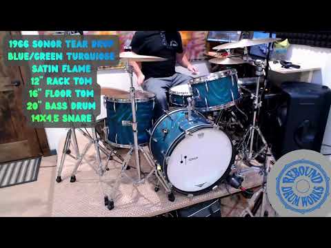 Sonor Tear Drop - Chicago 1966 - Blue/Green Turquoise Satin Flame image 18