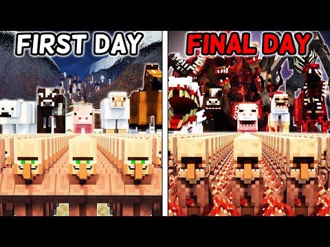 I Made 100 Villagers Simulate Survival On the Parasite Island in Minecraft