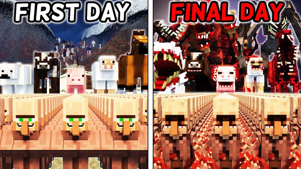 I Made 100 Villagers Simulate Survival On the Parasite Island in Minecraft