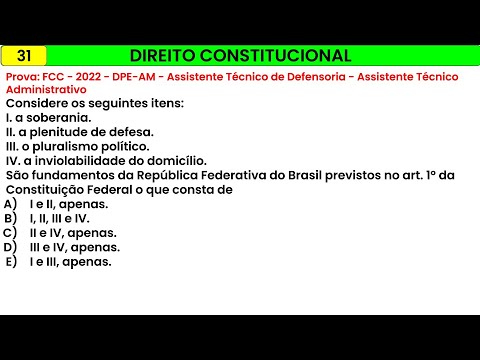 31- Direito Constitucional - Prova: FCC - 2022 - DPE-AM - Assistente Técnico de Defensoria -