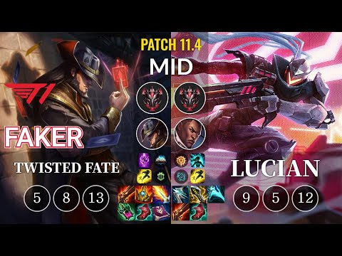T1 Faker Twisted Fate vs Lucian Mid - KR Patch 11.4